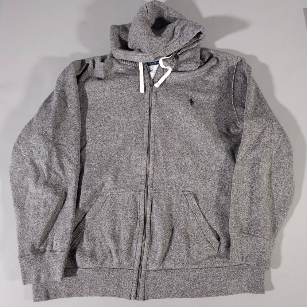 Polo Ralph Lauren Full Zip Hoodie Mens XXL Gray Heathered Fleece Pony Logo